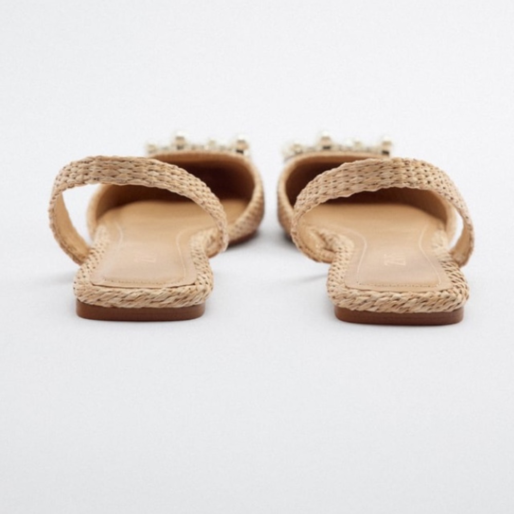 Zara pearl embellished flat slingbacks NWT - Picture 2 of 9